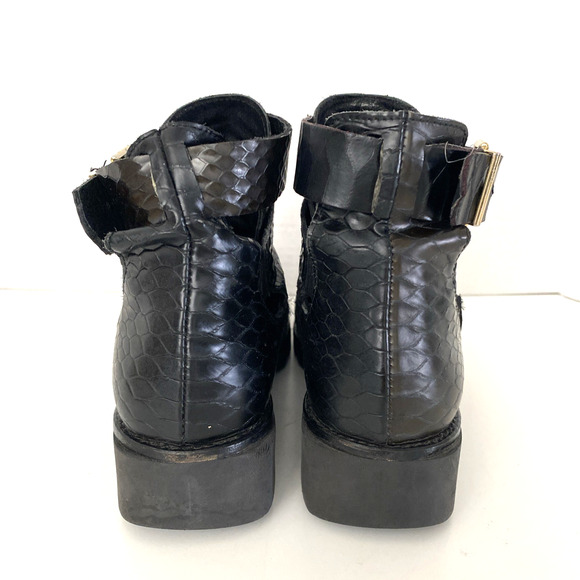 Miista Croc Embossed Ankle Boot Black Leather Round Toe Gold Buckle 37 6.5 - Picture 6 of 9